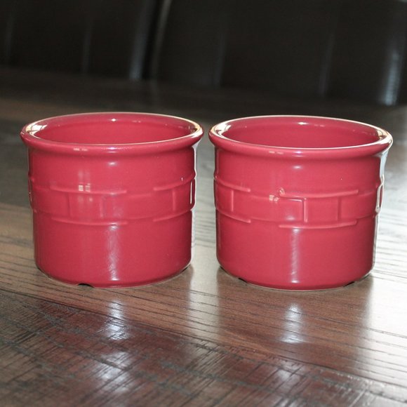 Longaberger Pottery Crock Set Paprika Maroon Woven Traditions Vitrified USA - Picture 1 of 3